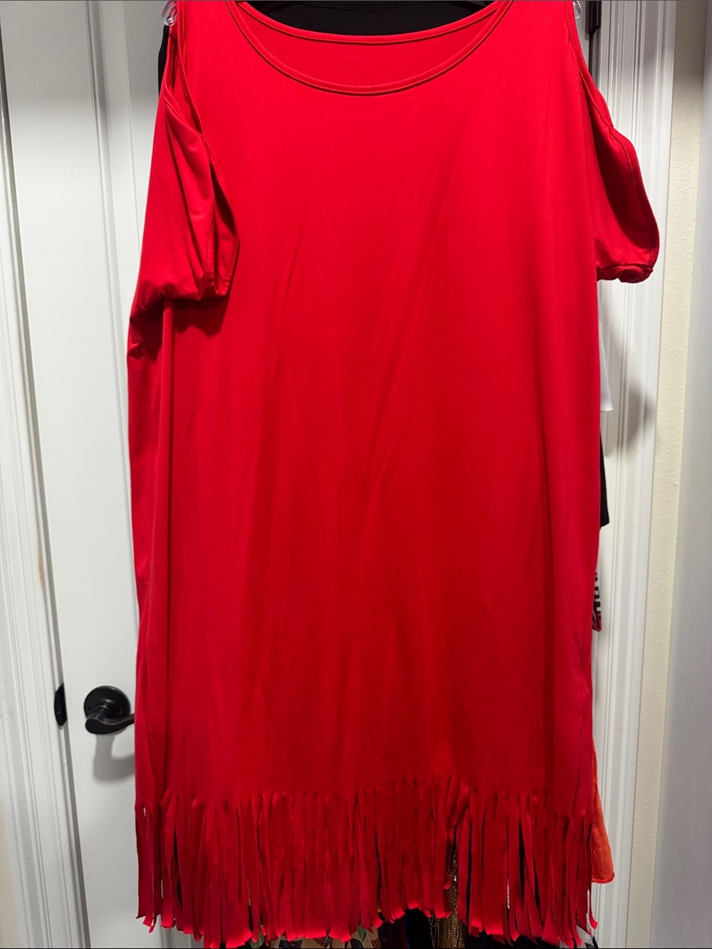 Red Cold-Shoulder Fringe Dress